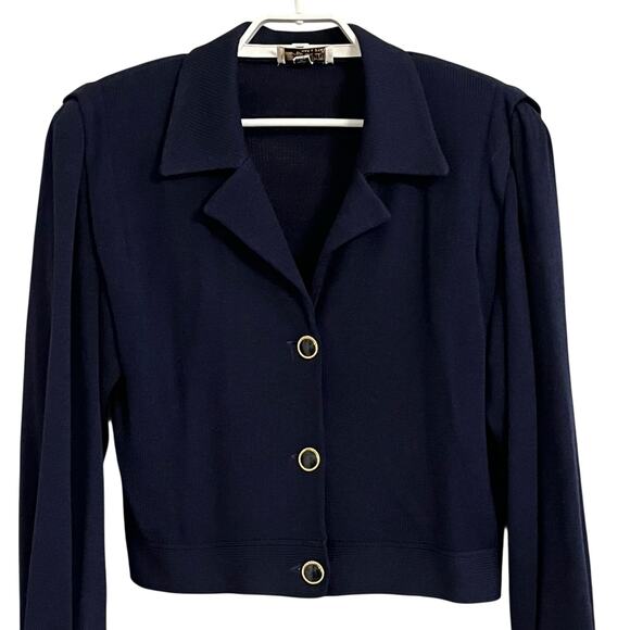 Vintage St. John Wool Navy Blue Cardigan Sweater Jacket - Picture 2 of 9